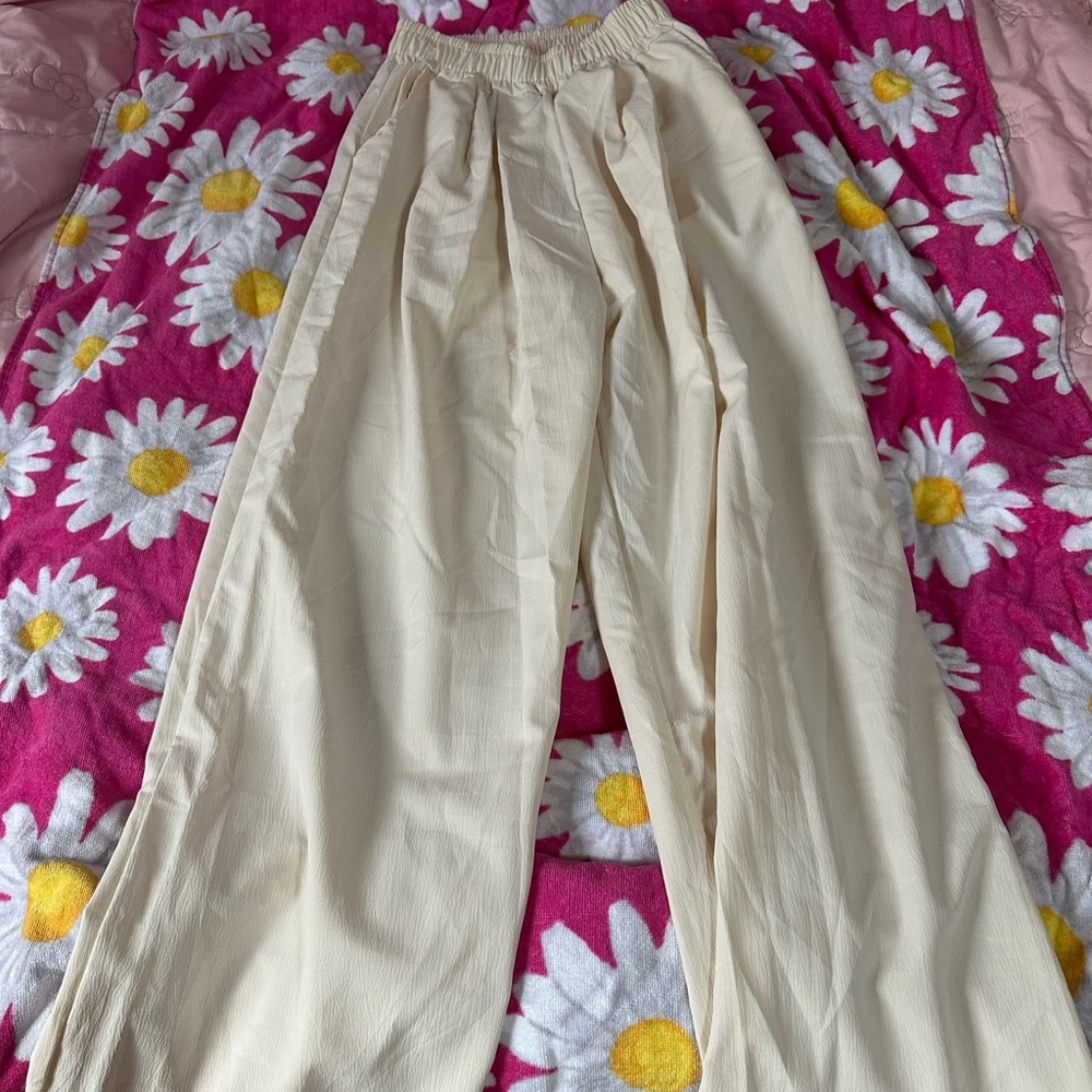 Cream Wide-Leg Pants.